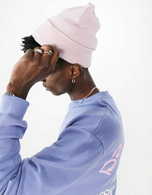 ASOS DESIGN - Fijngebreide beanie met brede omslag in vaalroze
