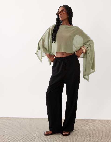 ASOS DESIGN - Fijngebreide doorschijnende poncho in kaki - view 1