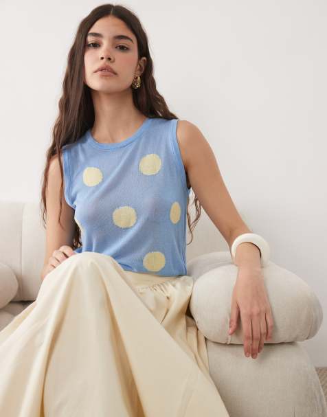 ASOS DESIGN - Fijngebreide doorschijnende tanktop in blauw met stippen - view 1