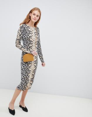 ASOS DESIGN  Finstickad klänning med leopardmönster-Flerfärgad Flerfärgad