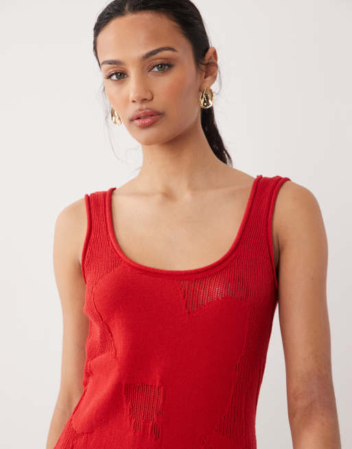 ASOS DESIGN - Fijngebreide maxi jurk met bloemenprint in rood, 3 van 4