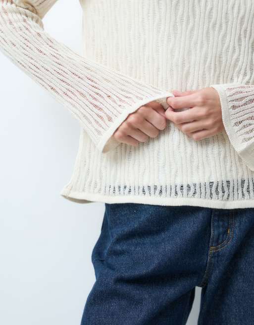 ASOS DESIGN fijngebreide pointelle trui in ecru, 2 van 4