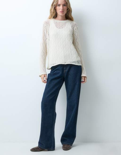 ASOS DESIGN fijngebreide pointelle trui in ecru, 4 van 4