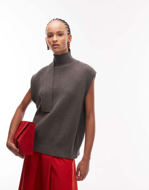 ASOS DESIGN - Fijngebreide tanktop met sjaaldetail in lichtgrijs - view 1