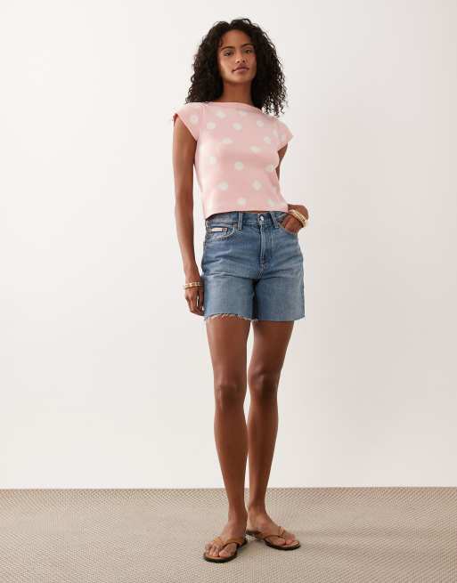 ASOS DESIGN - Fijngebreide top met rechte hals in roze met stippen, 3 van 4