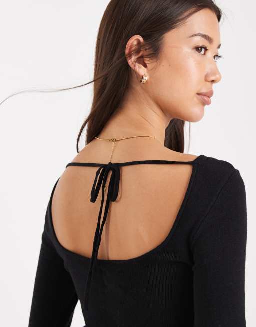 ASOS DESIGN - Fijngebreide top met strik op de rug in zwart, 2 van 4