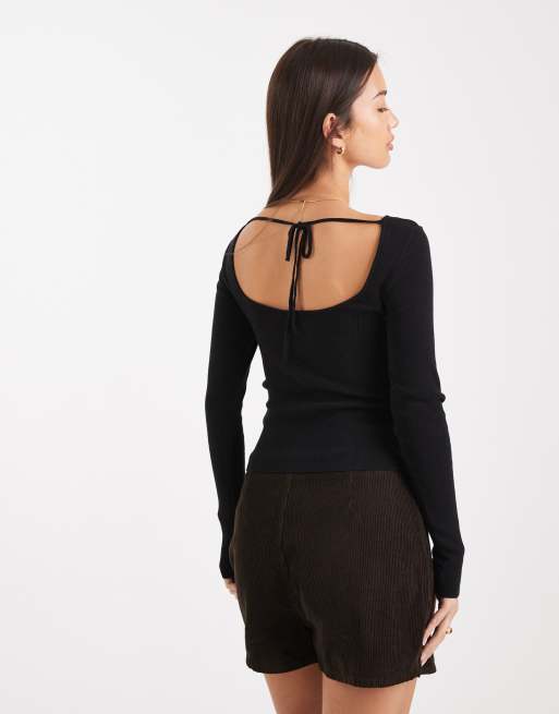 ASOS DESIGN - Fijngebreide top met strik op de rug in zwart, 4 van 4