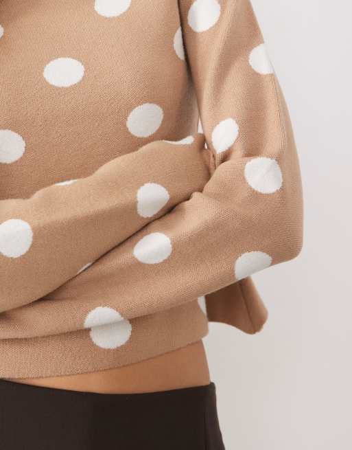 ASOS DESIGN - Fijngebreide trui met rechte hals in ecru met stippen, 4 van 4