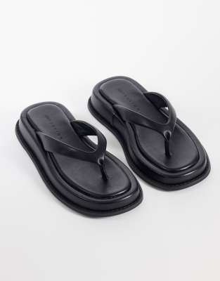 ASOS DESIGN Filia toe thong flatorm sandals in black pu
