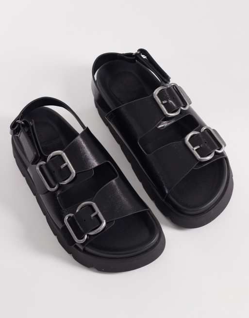 ASOS DESIGN Filter chunky footbed sandal with double buckle in black