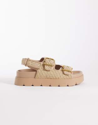  Filter chunky footbed sandal with double buckle in natural raffia