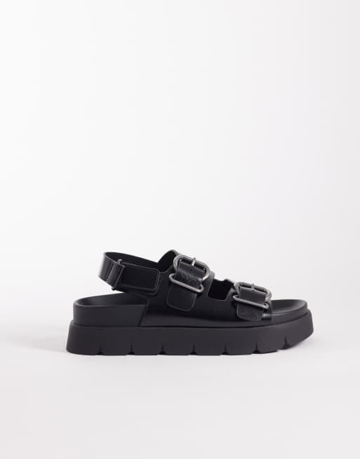 ASOS DESIGN Filter chunky footbed sandals with double buckle in black, 3 of 4