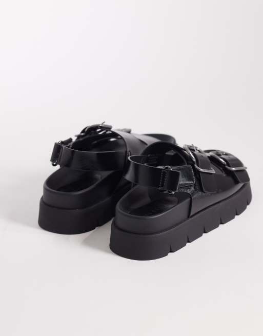 ASOS DESIGN Filter chunky footbed sandals with double buckle in black, 4 of 4