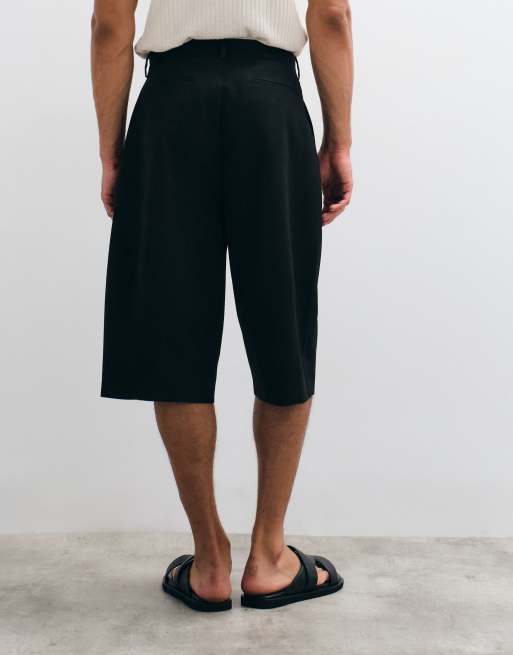 ASOS DESIGN fin barrel-shorts i svart, lång modell, 3 av 5