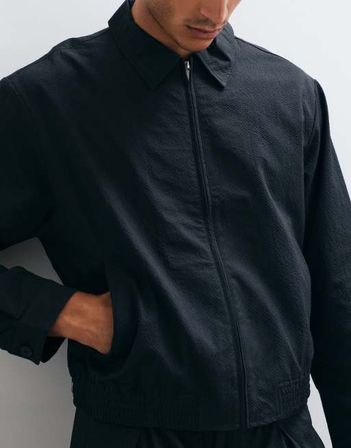 ASOS DESIGN fin set-blousonjacka i svart seersucker, 3 av 5