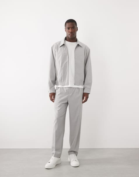 ASOS DESIGN fin set-byxor med avslappnad avsmalnande passform i ljusgrå seersucker - view 1