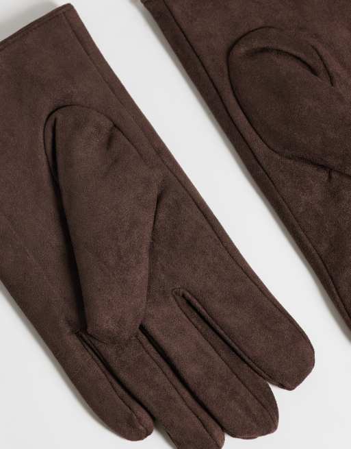 ASOS DESIGN fina handskar i brun mockaimitation, 3 av 3