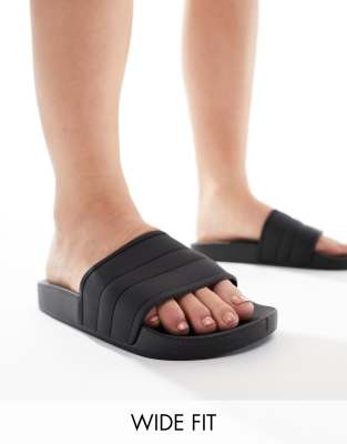 ASOS DESIGN - Final - Badesandalen in Schwarz, weite Passform