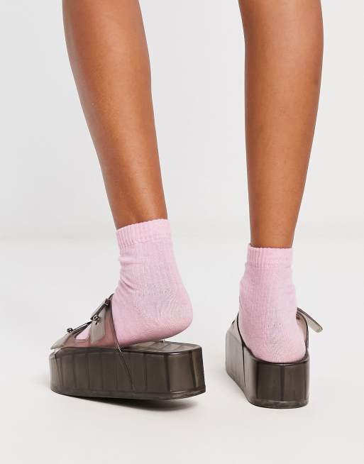 ASOS DESIGN Finale buckle platform flat sandals in black - BLACK