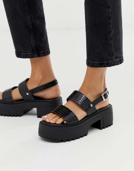 black chunky flat sandals
