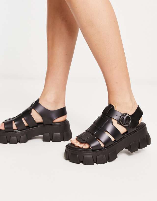 ASOS DESIGN Finalist chunky jelly fisherman flat sandals in black - BLACK