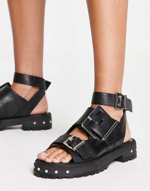 ASOS DESIGN Finchley premium leather chunky flat sandals with