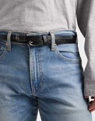 ASOS DESIGN - Fine ceinture à double bride en imitation cuir effet croco - Noir