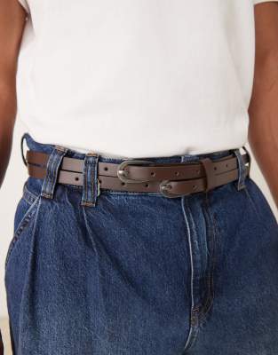 ASOS DESIGN - Fine ceinture à double bride imitation cuir - Marron-Brown
