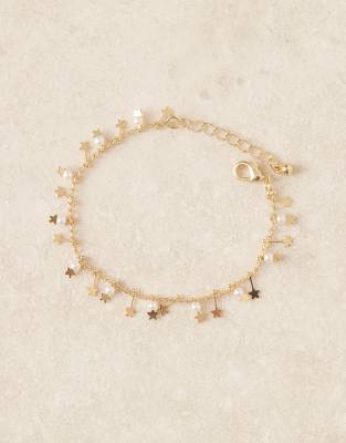 Asos Design Fine Chain Bracelet With Mini Stars And Faux Pearls In Gold
