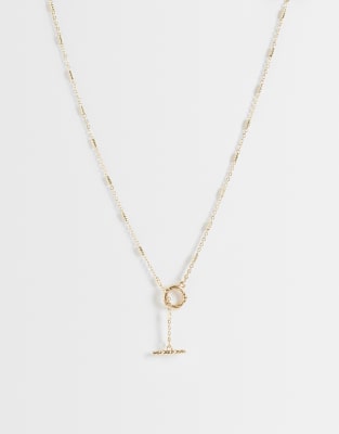 Asos Design Fine Chain Lariat With T-bar Detail In Gold