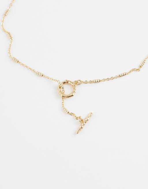 ASOS DESIGN fine chain lariat with t-bar detail in gold tone, 4 of 4
