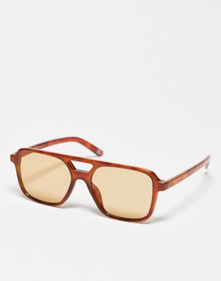 ASOS DESIGN fine frame aviator sunglasses with light brown lens