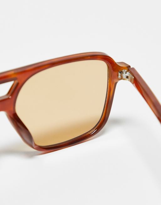 ASOS DESIGN fine frame aviator sunglasses with light brown lens , 3 of 4
