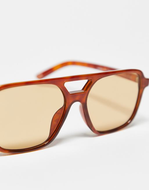 ASOS DESIGN fine frame aviator sunglasses with light brown lens , 4 of 4