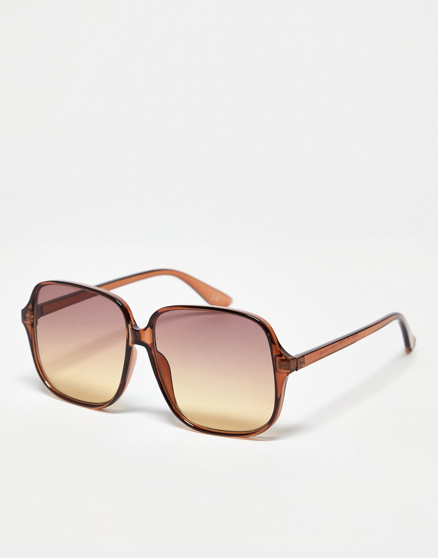 ASOS DESIGN fine frame oversized 70s sunglasses in crystal brown