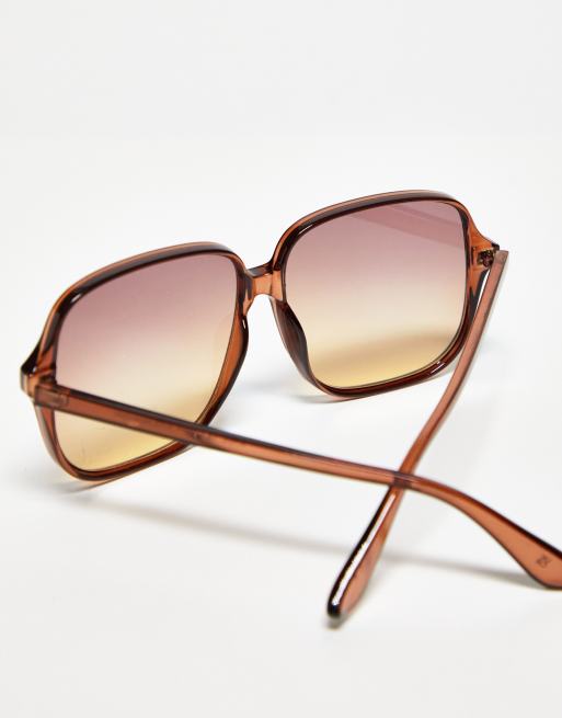 ASOS DESIGN fine frame oversized 70s sunglasses in crystal brown