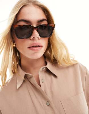 Asos Design Fine Frame Square Cat Eye Sunglasses In Tort-multi