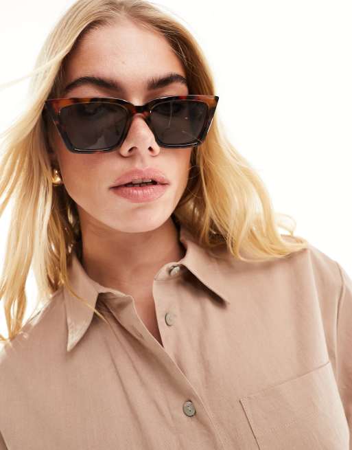  ASOS DESIGN fine frame square cat eye sunglasses in tort