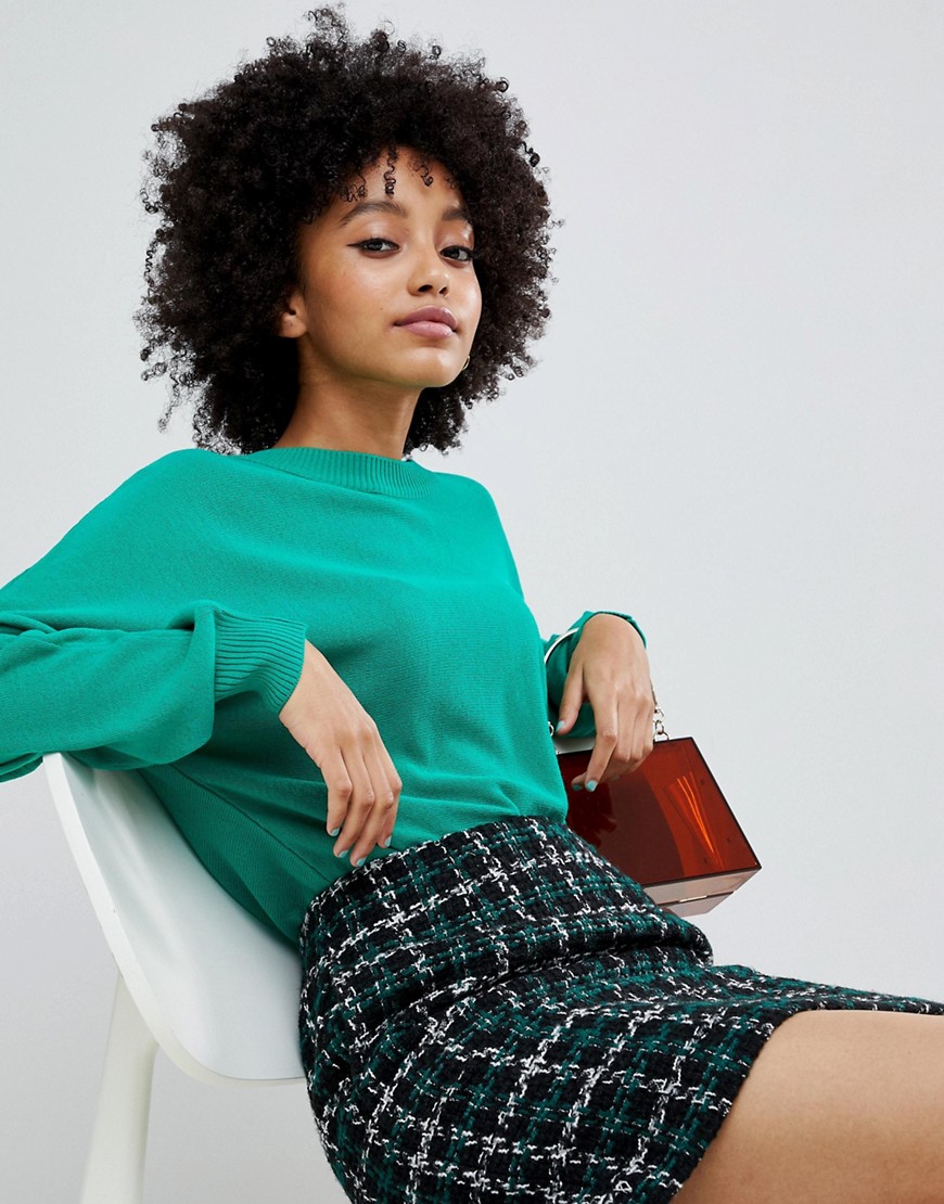 ASOS DESIGN fine jumper with grown on sleeve-Green
