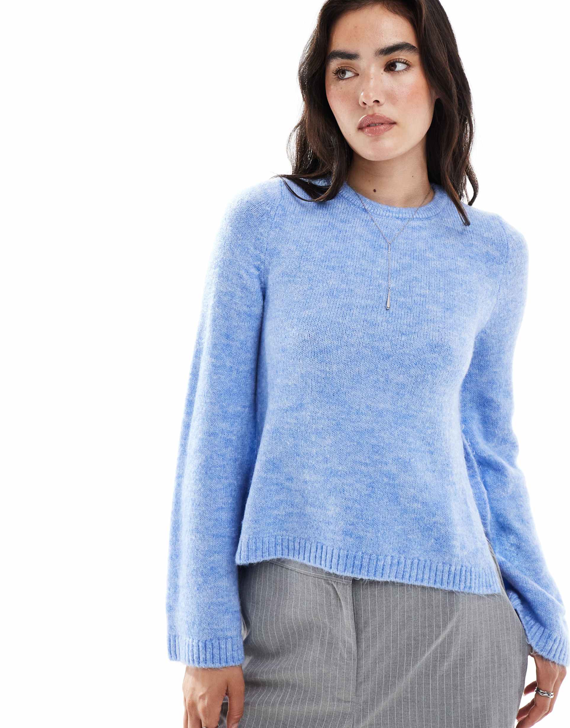 asos design fine knit angel sleeve sweater in pale blue