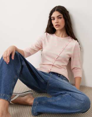 ASOS DESIGN fine knit asymmetrical cardigan in pink stripes pink 10590₽