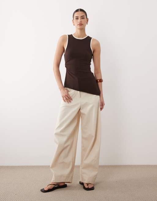 ASOS DESIGN fine knit asymmetrical tank top in brown, 2 of 4