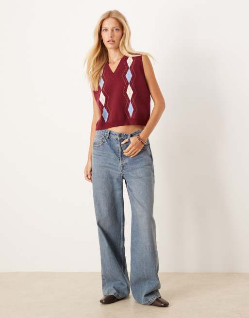ASOS DESIGN fine knit button down tank top with argyle pattern