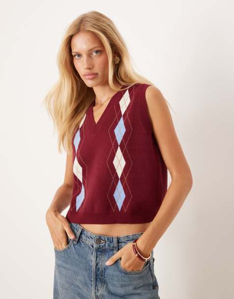 ASOS DESIGN fine knit button down tank with argyle pattern - view 1