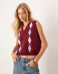 [ASOS DESIGN] ASOS DESIGN fine knit button down tank with argyle pattern-Multi XS Multi