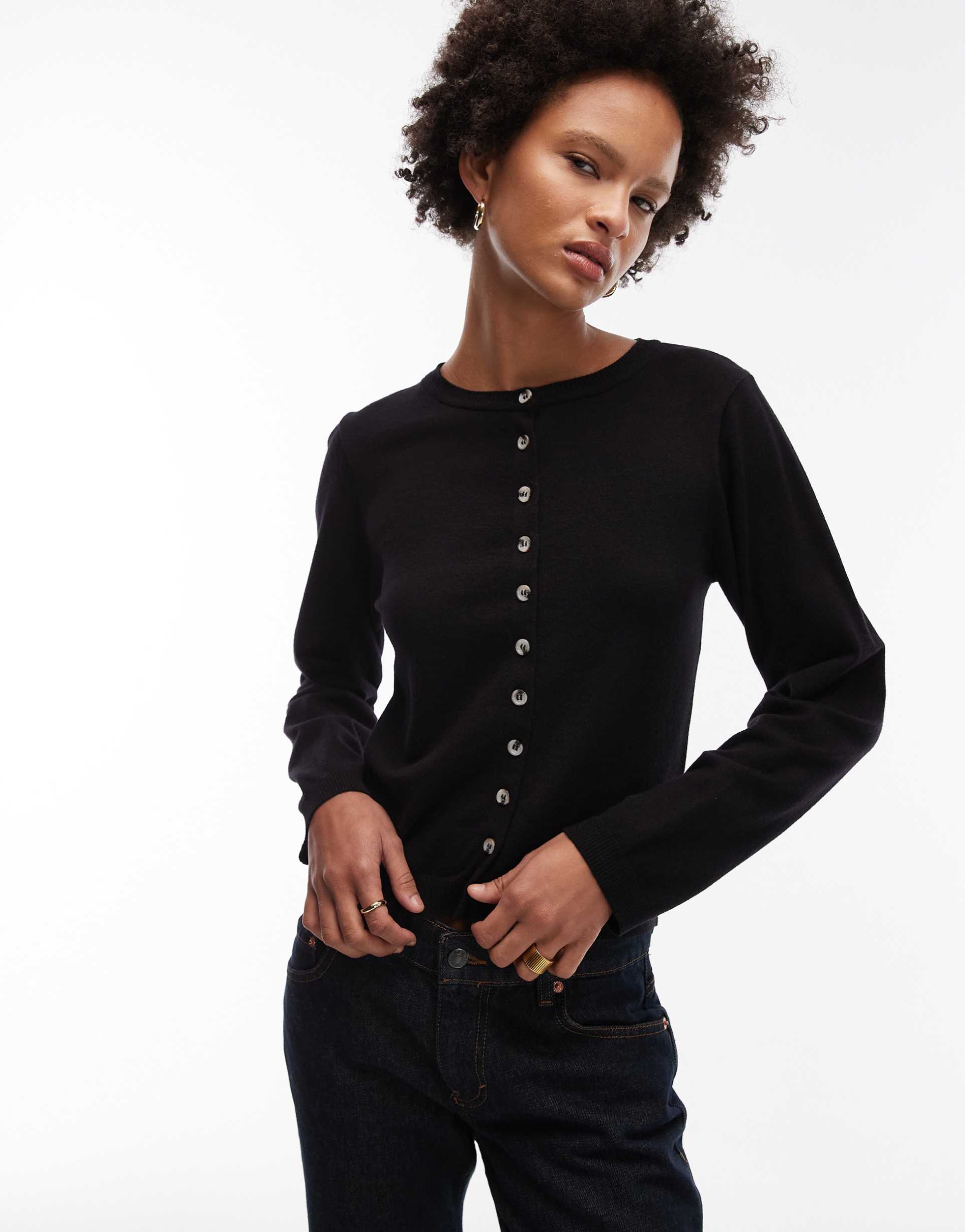 asos design fine knit cardigan in black