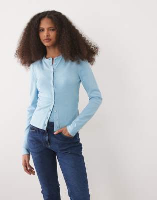 Asos Design Fine Knit Cardigan In Blue