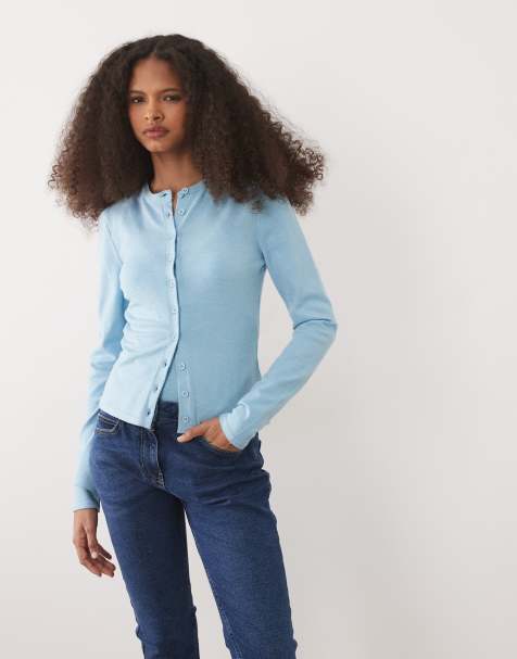 ASOS DESIGN fine knit cardigan in blue (part of a set) - view 1