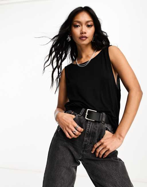 ASOS DESIGN fine knit cowl back cami singlet in black