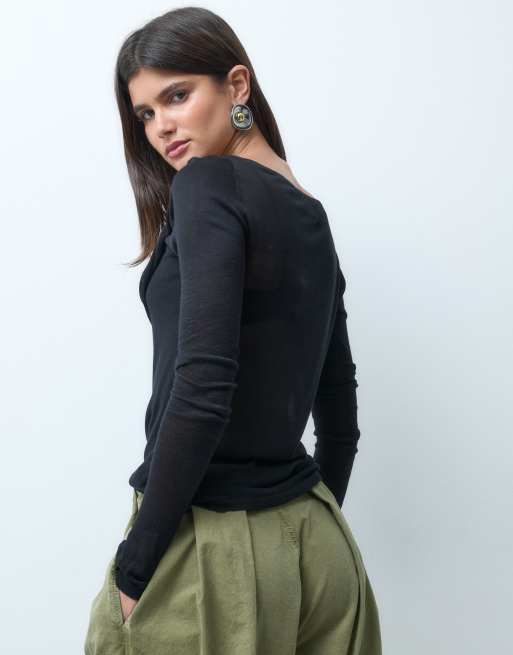 ASOS DESIGN fine knit cowl neck drape top in black, 2 of 4